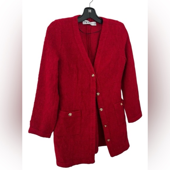 ZARA Textured Weave Blazer Dress Burgundy Red Gold Size S - Picture 8 of 16